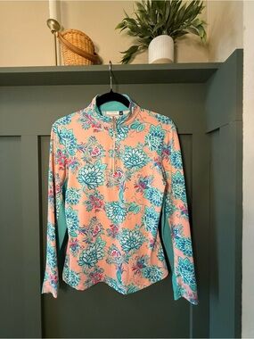 Cabana Life Peach Floral Long Sleeve Swim Coverup